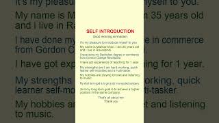 SELF INTRODUCTION  Tell me about yourself  introduction about myself in interview  Hamara YouTube [upl. by Annairba537]