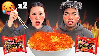 EXTREME 2X NUCLEAR FIRE NOODLES CHALLENGE MUKBANG [upl. by Ardnoyek]