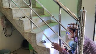 Difficult steel stair railing welding process  Arc welding stainless steel pipe  Welding Workers [upl. by Aisya852]