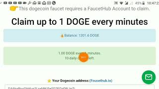 Claim 1 Dogecoin per minute High Paying Faucet site 100 trusted [upl. by Annawek]