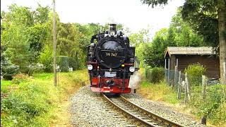 Lößnitzgrundbahn  Dampfzüge in Bärnsdorf Haltepunkt [upl. by Aneger]