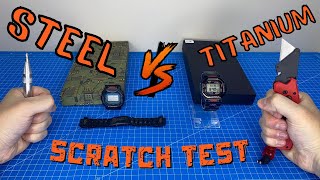 🔪⌚ GShock Scratch Test ⚔ Steel VS Titanium 🛡️ [upl. by Oludoet789]