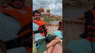 Coracle boat ride Sanapur lake karnataka travel trending hampi boat boating round fun [upl. by Ayifa218]