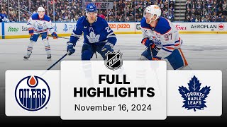 NHL Highlights  Oilers vs Maple Leafs  November 16 2024 [upl. by Hiltner]