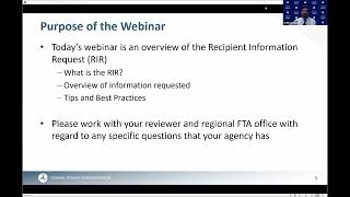 FTA Recipient Information Request Webinar 4 [upl. by Ellenod]