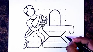 Maha Shivaratri Rangoli from 8×8 dots easy  Easy Shiva Lingam and traditional girl drawing [upl. by Chandal]