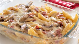 PASTA AL FORNO CON FUNGHI SPECK E SCAMORZA  Super filante [upl. by Ogeid]