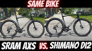 WHAT BIKE IS LIGHTER SHIMANO 12 SPEED ULTEGRA Di2 vs SRAM FORCE AXS 12 SPEED SAME BIKE [upl. by Ettigdirb]