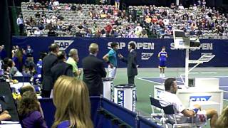 Milos Raonic vs Ivo Karlovic SAP Open exhibition postmatch interviews [upl. by Ariet]