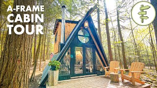 Beautiful Tiny AFrame Cabin in the Forest amp Off the Grid  Full Tour [upl. by Aneen588]