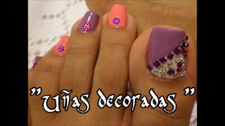 Uñas de los Pies Decoradas con piedritas diseño facilEasy Toe nail art with stones Gems [upl. by Ibrab]