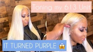 Toning 613 WigUnit IT TURNED PURPLE Wella TonerPurple Shampoo WATERCOLOR METHOD PriveXtentions [upl. by Annibo]