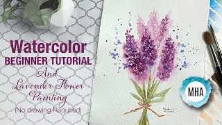 WATERCOLOR Lavender flowers  BEGINNER TUTORIAL with basic techniques to learn watercolor painting [upl. by Anawaj965]