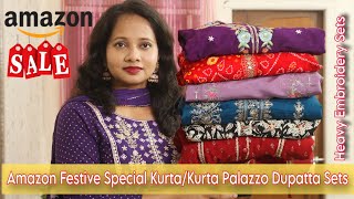 Amazon Festive Special KurtiKurta Palazzo Dupatta Set Haul  Ranjana R [upl. by Ayit]