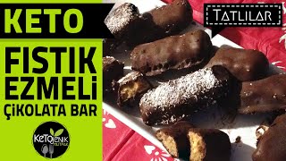 KETO FISTIK EZMELİ ÇİKOLATA BAR  KETO SNICKERS BAR [upl. by Zosema]