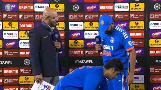 Shivam Dubey touched Rohit Sharmas feet after receiving his first POM award in Ind vs Afg t20 match [upl. by Nolyaj534]