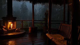 Sitting on Balcony on Heavy Rainy Day  Soothing Rain and Fireplace sounds for Deep Sleep [upl. by Iderf995]