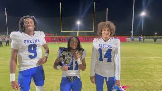 Postgame Interview Gretna footballs Rayshaun Logan Derek Tucker Jr and Tristan Tanks Jr [upl. by Silsby]