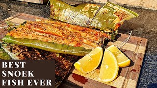 Snoek Fish Wrapped in Banana Leaf  Fish on the Braai by Xman amp Co [upl. by Arej]