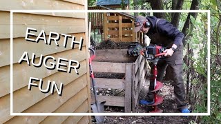 How to Use an Earth Auger to Drill Fence Post Holes  Building a Shadowbox Fence Part 3 [upl. by Yhtommit159]