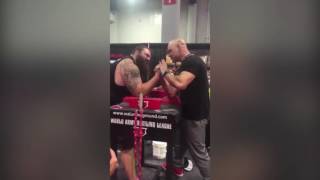 Strongman Robert Oberst Armwrestling at Mr Olympia 2016 [upl. by Irap601]