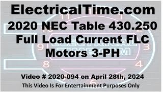 2020 NEC Table 430250 Full Load Current FLC Motors 3 PH Video 2001094 [upl. by Eniledgam295]