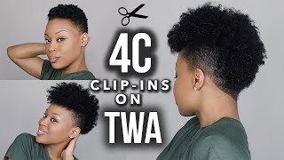 4C TAPERED FROHAWK TRANSFORMATION  How To Install ClipIns On Short Natural HairTWA [upl. by Nikoletta]