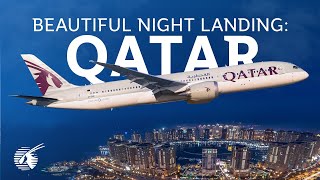 Beautiful Night Landing in Doha Qatar [upl. by Nylsor657]