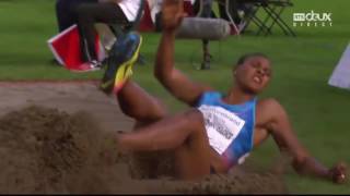 Long jumper loses wig  Sport [upl. by Einapets]