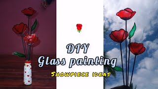 Easy showpiece work ideas🌹 Glass painting DIY craftwiththanz [upl. by Katy]