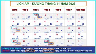 Lịch âm dương tháng 11 năm 2023  Lịch vạn niên amp những ngày lễ tháng 112023 [upl. by Imelda]