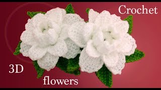 Como hacer flores gardenias 3D con hojas a Crochet tejido tallermanualperu [upl. by Hopper711]