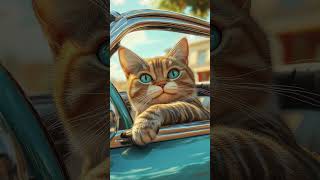 AIprompt A cat driving an expensive cabriolet the cat is leaning its arm on the window happy [upl. by Athene]