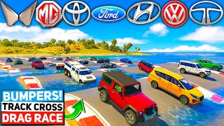 GTA 5 ALL INDIAN SUVs CARS 🔥WATER BUMPER ROAD 🌊 DRAG RACE CHALLENGE GTA 5 MODS INDIAN CARS [upl. by Nibas]