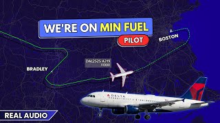 Pilot declares MINIMUM FUEL after go around and diverts to Boston Delta Airbus A319 Real ATC [upl. by Kared346]