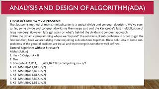 STRASSENS MATRIX MULTIPLICATION  Analysis design of algorithm  RGPV BTech 4th semester [upl. by Allerbag]