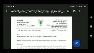 ICAR PG 2024 Seats Vacants After Mop Up Round ICAR PG 2024 Vacant Seats Matrix After Mop Up Round [upl. by Ydal]