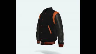 Letterman Jacket Retro Black Wool Body Black Leather Sleeves Orange Shoulder Inserts Varsity Jacket [upl. by Belia]