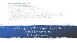 Perfecting your NSF biographical sketch A SciENcv Workshop [upl. by Josephson]