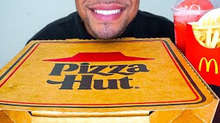 ASMR PIZZA HUT MUKBANG EATING EXTRA CHEESE PIZZA BIG BITES MCDONALDS FRIES CHALLENGE TALKING [upl. by Valerio]