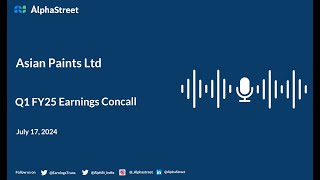 Asian Paints Ltd Q1 FY202425 Earnings Conference Call [upl. by Gaut]