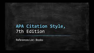 APA 7th Edition References Lists  Basic Books [upl. by Gyasi]