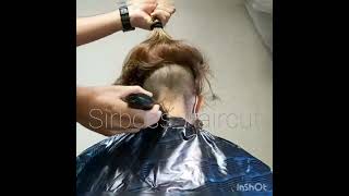 woman headshave by man in barbershop [upl. by Faludi]