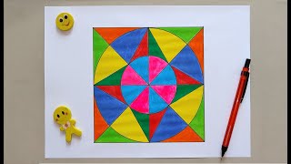 Square Geometry Art  Square Geometry Pattern with Painting  Simple Art Drawing [upl. by Iruahs]