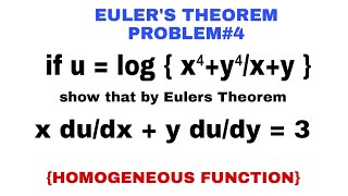 EULERS THEOREM  PROBLEM 4  HOMOGENEOUS FUNCTION  PARTIAL DIFFERENTIATION [upl. by Ynotna]