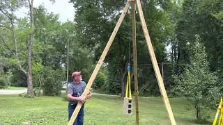 Temporary Power Pole Installation  Using A DIY Homemade Tripod Crane [upl. by Cence]