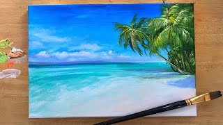 ACRYLIC PAINTING TUTORIAL  HOW TO PAINT A TROPICAL BEACH🌴 STEP by STEP🌴🎨 [upl. by Bradshaw]