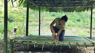 Girl completes bamboo roof with palm leaves  bad guys always follow homeless [upl. by Molli]