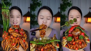 EATING SPICY Food  Chicken Fish Squid And Pork Belly  ASMR MUKBANG [upl. by Romney]