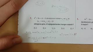 KAREKÖK AYT Matematik 2Dereceden Denklemler Test1 Anlatımlı Çözümleri20182019 [upl. by Mutua]